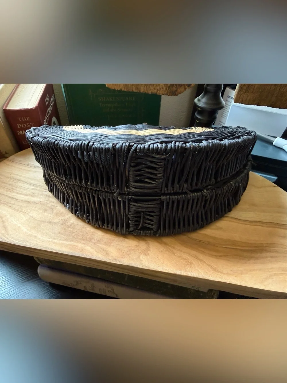 Tabitha Brown Target Geometric Woven Rattan Clutch Black White Kiss Lock Bag